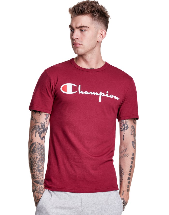 Champion Lightweight Script Logo Erkek Tişört Koyu Kırmızı ( VLWYSG953 )